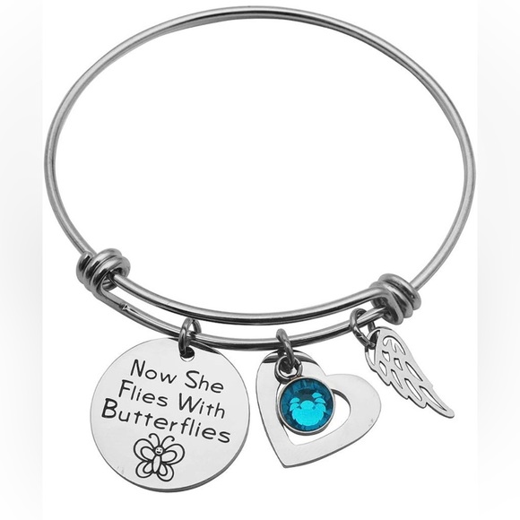 Eilygen Jewelry - Now She Flies With Butterflies Bracelet Bangle Loss of Loved One Gift